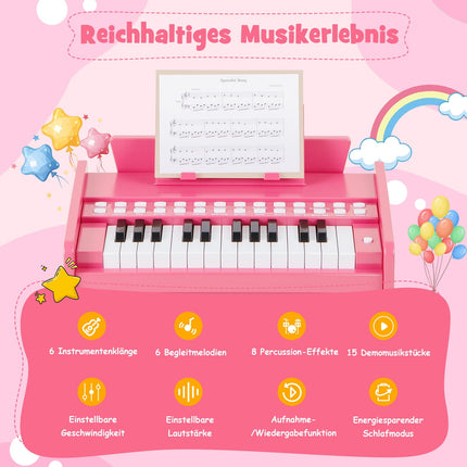 25 taustiņu bērnu digitālās klavieres - regulējams ātrums, rozā