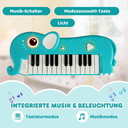 25 taustiņu bērnu digitālās klavieres ar mūziku un gaismām, zilas