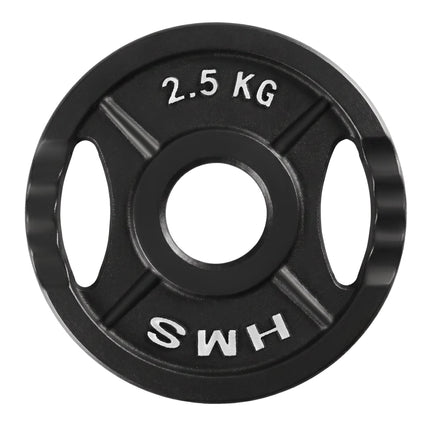 2,5 kg melns olimpiskais svara disks ar rokturiem