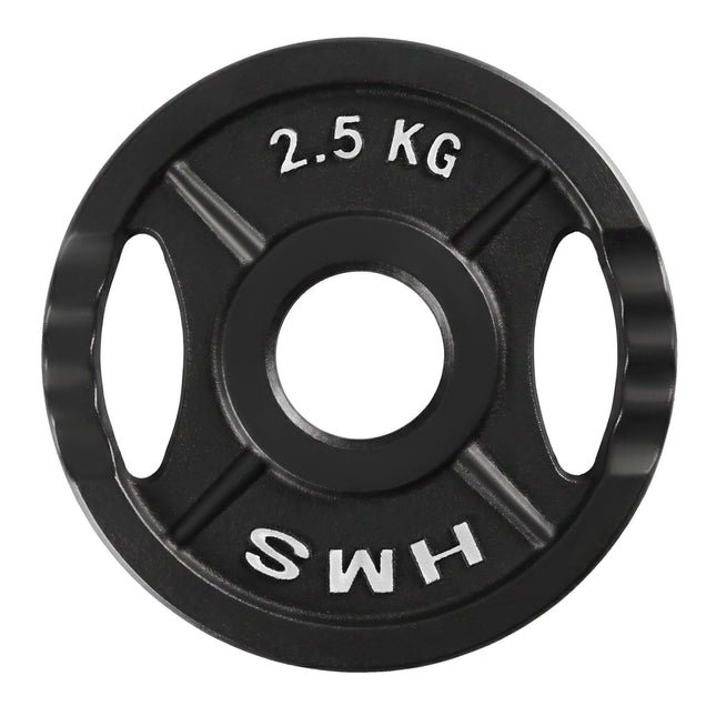 2,5 kg melns olimpiskais svara disks ar rokturiem