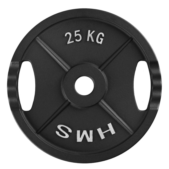 25 kg olimpiskais svara disks, melns čuguns