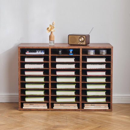27-Compartment Literature Organizer, Removable Shelves, Brown