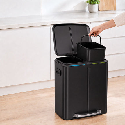2-Compartment Pedal Bin 2 x 20 L with Soft-Close Lid, Black