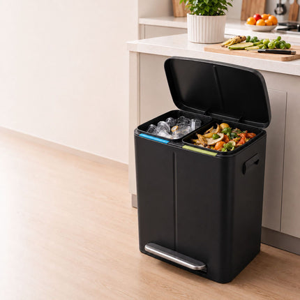 2-Compartment Pedal Bin 2 x 20 L with Soft-Close Lid, Black