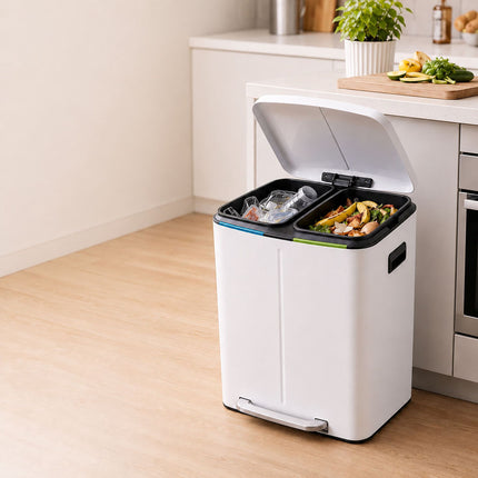 2-Compartment Pedal Bin 2 x 20 L with Soft-Close Lid, White