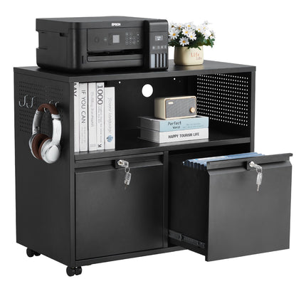 2-Drawer Lateral Metal File Cabinet With Lock, Black