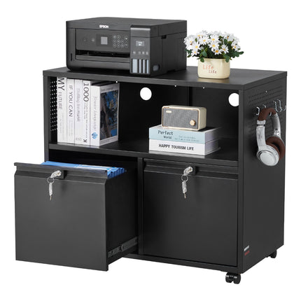 2-Drawer Lateral Metal File Cabinet With Lock, Black