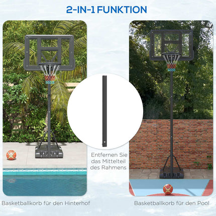 2-vienā basketbola statīvs, 195-370 cm, regulējams augstums, basketbola grozs ar tērauda statīvu