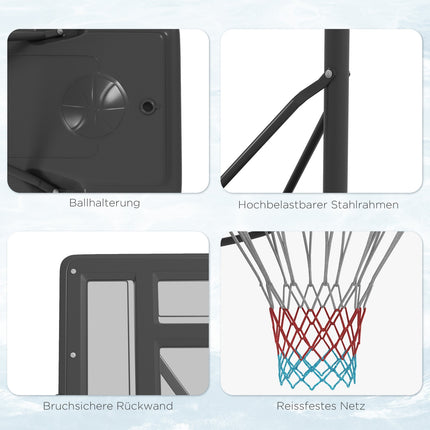 2-vienā basketbola statīvs, 195-370 cm, regulējams augstums, basketbola grozs ar tērauda statīvu