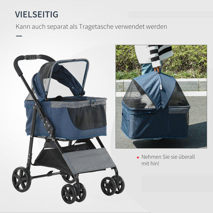 2-vienā suņu ratiņu transportēšanas soma, kaķu ratiņi ar universālu, noņemamu riteņu pārsegu, Oksfordas statīva, tumši zila + melna, 77,5 x 51 x 99,5 cm