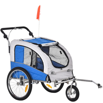 2 vienā suņu piekabe Jogger velosipēda piekabe suņu velosipēda piekabe zila + pelēka 155 x 83 x 108 cm