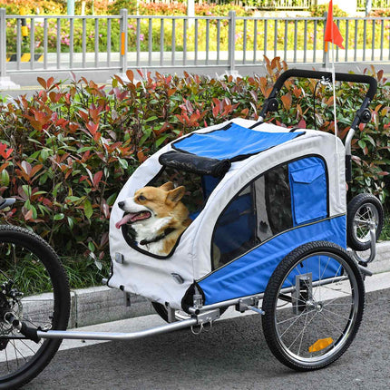 2 vienā suņu piekabe Jogger velosipēda piekabe suņu velosipēda piekabe zila + pelēka 155 x 83 x 108 cm
