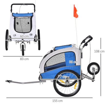 2 vienā suņu piekabe Jogger velosipēda piekabe suņu velosipēda piekabe zila + pelēka 155 x 83 x 108 cm