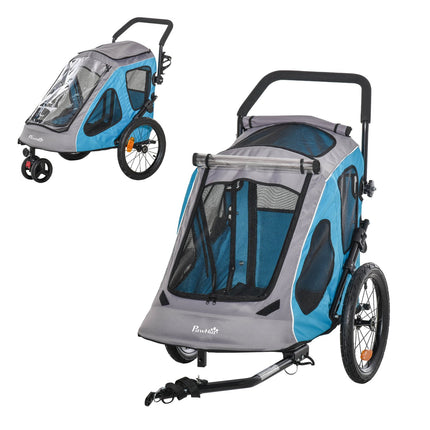 2-in-1 suņu piekabe, daudzfunkcionāla mājdzīvnieku velosipēda piekabe, elpojoša, oksfordas audums, metāls, zila