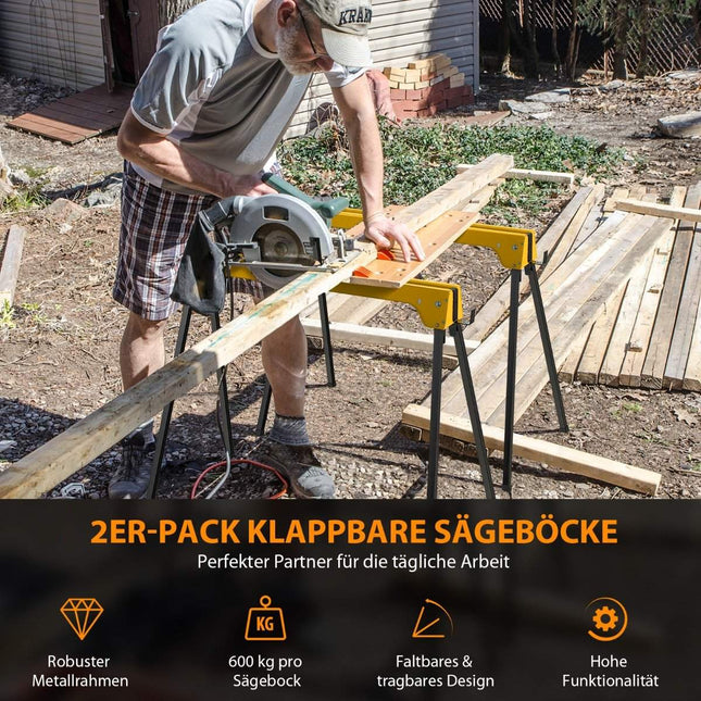 2 saliekamu zāģa zirgu kompaktais elektroinstrumentu statīvu komplekts 92 x 48 x 74 cm