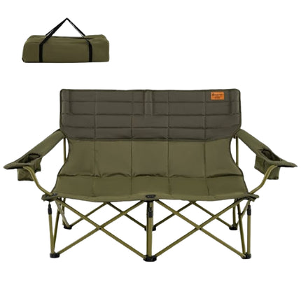 2-Person Folding Camping Chair, Padded, Cup Holders, Green