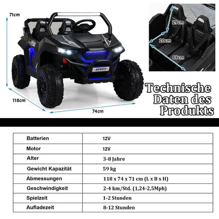 Divvietīga bērnu elektroauto ar tālvadības pulti, mūziku un gaismām
