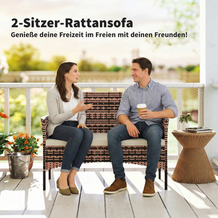 Divvietīgs rotangpalmas dārza dīvāns ar spilveniem, haki krāsā/brūns