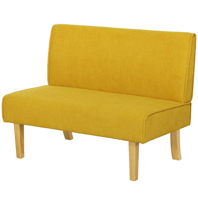 Divvietīgs dīvāns, dīvāns ar samta imitāciju, koka kājas, polsterēts dīvāns, divvietīgs dīvāns guļamistabai, viesistabai, 110 x 62 x 85 cm, dzeltens