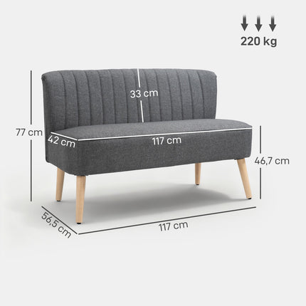 Divvietīgs dīvāns, lina imitācija, koka rāmis, 117 cm, pelēks