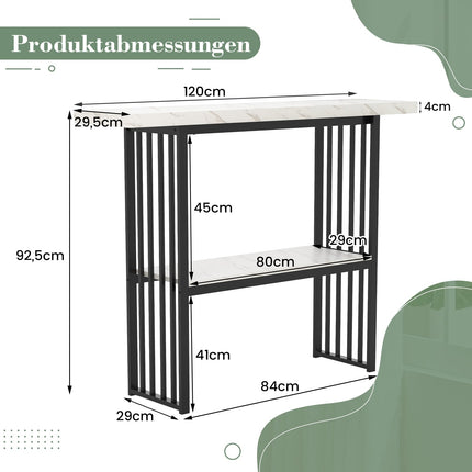 Divstāvu marmora konsoles galdiņš, melns un balts, 120 cm