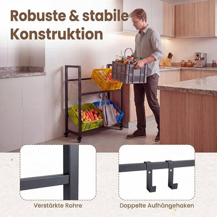 Divlīmeņu dzērienu kastes statīvs ar riteņiem, melns