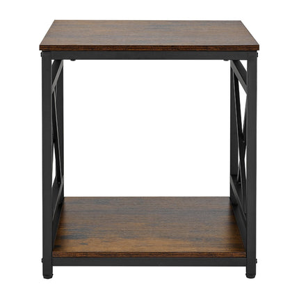 2-Tier Square End Table, Open Shelves, Metal Frame