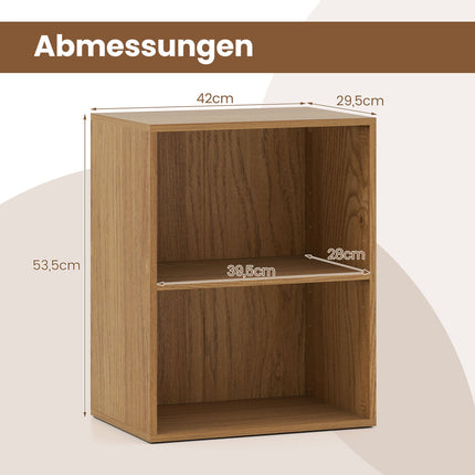 Divstāvu koka grāmatu plaukts ar regulējamiem plauktiem, 42x29,5x53,5 cm