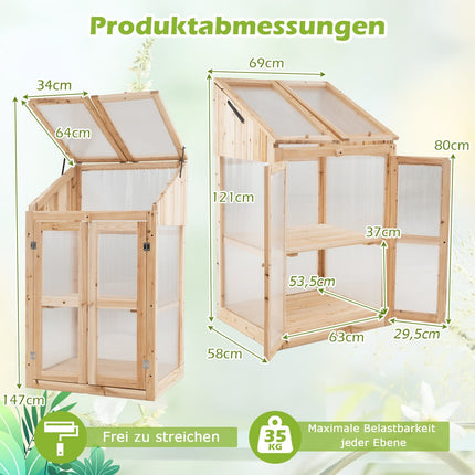 Divstāvu koka siltumnīca ar durvīm, 69x58x121 cm