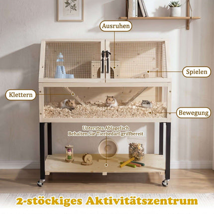 Divstāvu koka kāmju būris ar akrila logiem