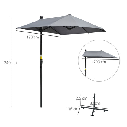 2 x 2 m saulessargs, pusapaļš saulessargs, balkona lietussargs ar turētāju, ūdensnecaurlaidīgs, dārzam, terasēm, pagalmiem, 100% poliesters, tumši pelēks