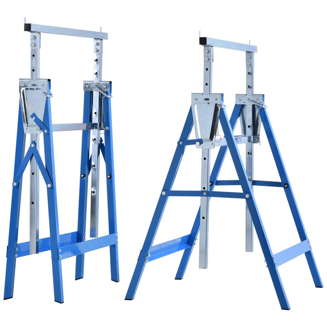 2 x sastatņu estakādes, saliekamas estakādes, regulējams augstums līdz 200 kg, tērauds, zilas, 68 x 58 x 80-130 cm