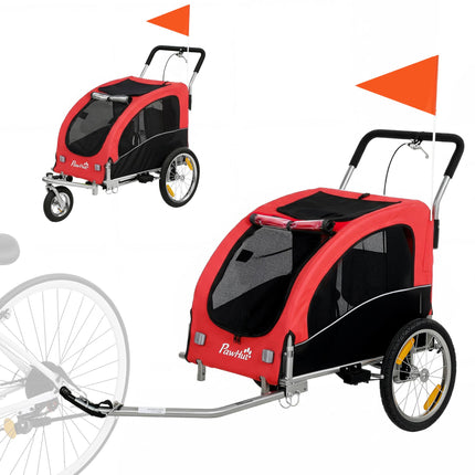2-in-1 suņu velosipēda piekabe-rati, salokāma, līdz 20 kg