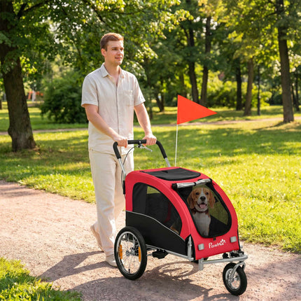 2-in-1 suņu velosipēda piekabe-rati, salokāma, līdz 20 kg