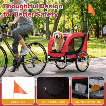 2-in-1 Dog Bike Trailer with Universal Bicycle Coupler, Red, 80 kg Capacity