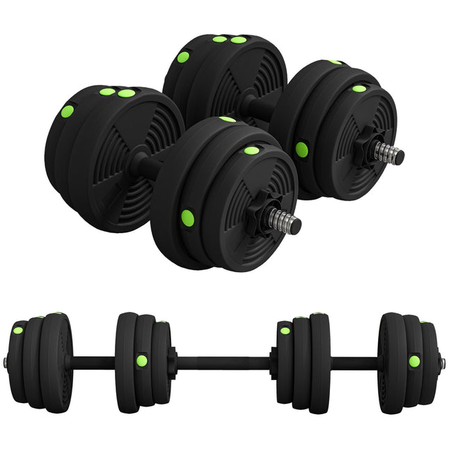 2-vienā hanteļu komplekts, regulējams, 25 kg, neslīdošs, melns/zaļš