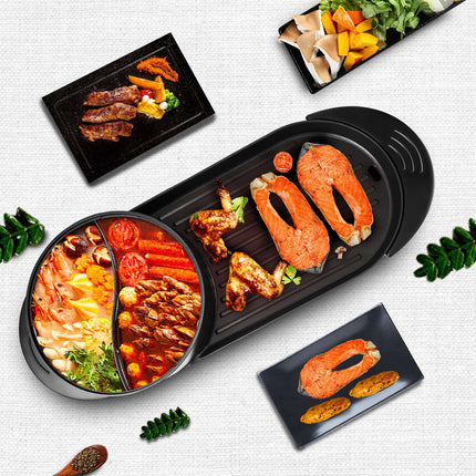 2-in-1 Electric Hot Pot Grill, Divider, Dual Temp 2200W