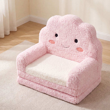 2-in-1 Foldable Kids Sofa Bed with Washable Cover, Cloud Design, Pink