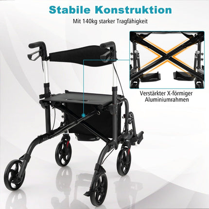 2-in-1 viegls rollators un ratiņkrēsls, regulējams augstums
