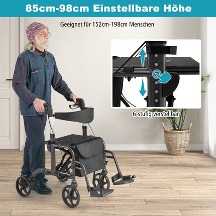 2-in-1 viegls rollators un ratiņkrēsls, regulējams augstums