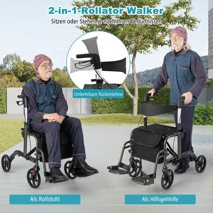 2-in-1 viegls rollators un ratiņkrēsls, regulējams augstums
