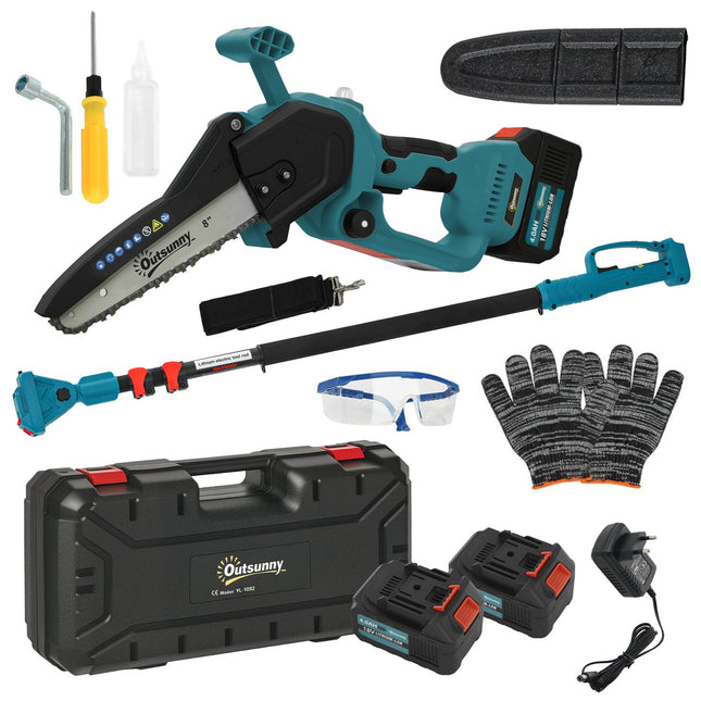 2-in-1 mini motorzāģis 580W ar 8000mAh akumulatoru, drošības slēdzene, 8 collas, 42 x 29 x 10,5 cm, zils