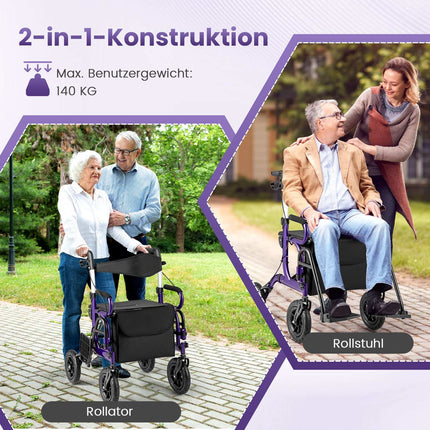 2-vienā rullators un ratiņkrēsls, salokāms, 23 cm pneimatiskie riteņi