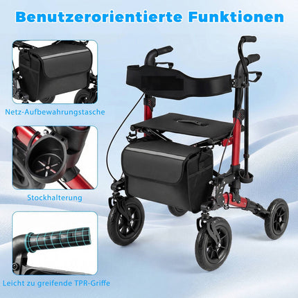 2-in-1 Rollator & Wheelchair, Foldable, Supports 136 kg