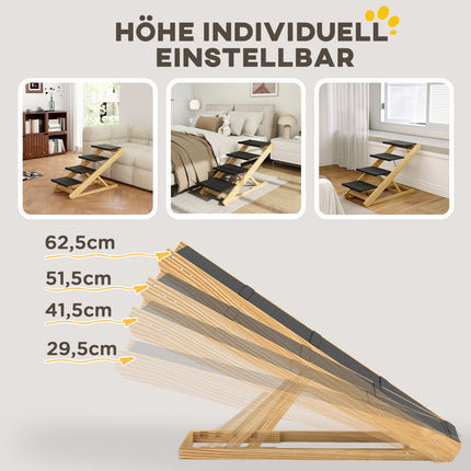 2 vienā suņu kāpnes, 4 pakāpieni, 62,5 cm, regulējamas augstuma mājdzīvnieku kāpnes, saliekama suņu rampa ar neslīdošu virsmu gultai, dīvānam