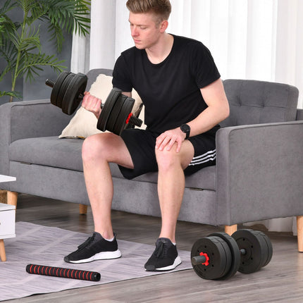 2 vienā hanteļu komplekts, 20 kg regulējama hantele un stienis, profesionāla hantele spēka treniņiem, melna