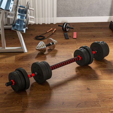 2 vienā hanteļu komplekts, 20 kg regulējama hantele un stienis, profesionāla hantele spēka treniņiem, melna