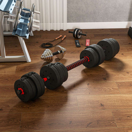 2 vienā hanteļu komplekts, 30 kg regulējama hantele un stienis, profesionāla hantele spēka treniņiem, melna