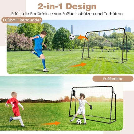 2 vienā futbola vārti un atlēkušās bumbas futbola vārti 187 x 60 x 102-122,5 cm, bērnu futbola vārtu komplekts, regulējams augstums, melni
