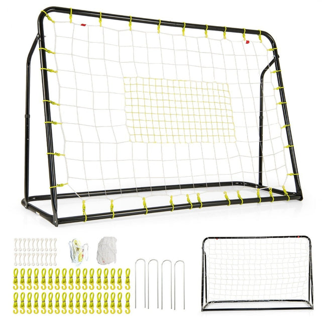 2 vienā futbola vārti un atlēkušās bumbas futbola vārti 187 x 60 x 102-122,5 cm, bērnu futbola vārtu komplekts, regulējams augstums, melni